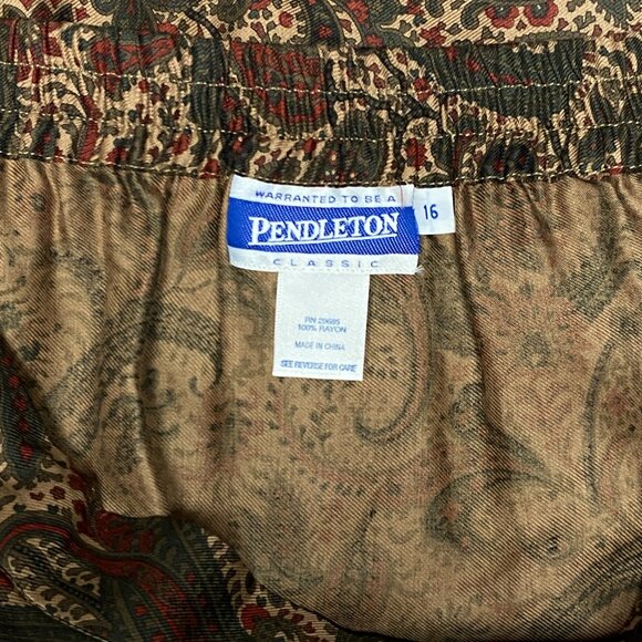 Pendleton Classic Paisley Border Print Faux Wrap Midi Skirt Green Rust 16 NWOT - Picture 11 of 12